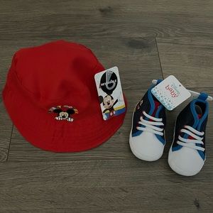 Disney Mickey Mouse 9-12M Baby Shoes & Bucket Hat